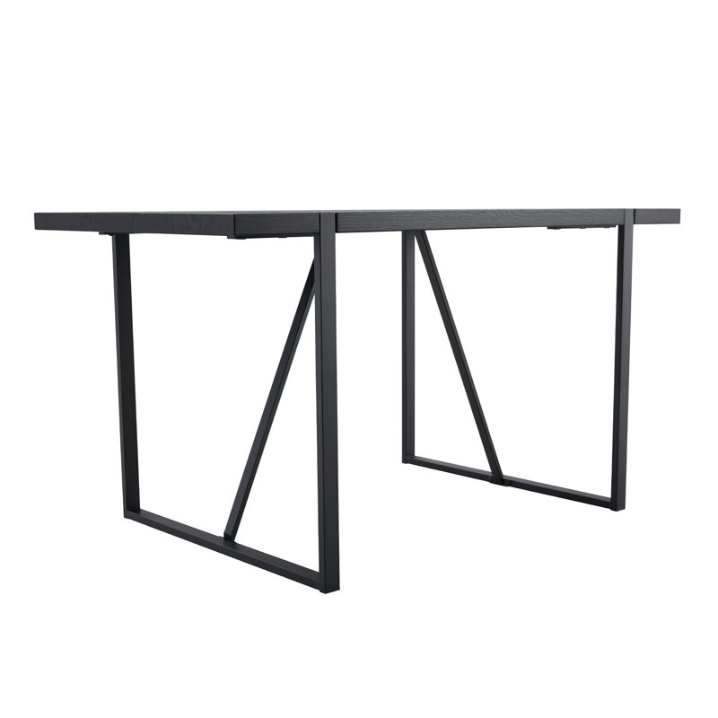 A 55-Inch Minimalist Retro Rectangular Dining Table With A Black Textured Top With Inset Rectangular Black Metal Legs.Minimalist MDF Tabletop.Meeting Various Purposes Such As Dining And Working.