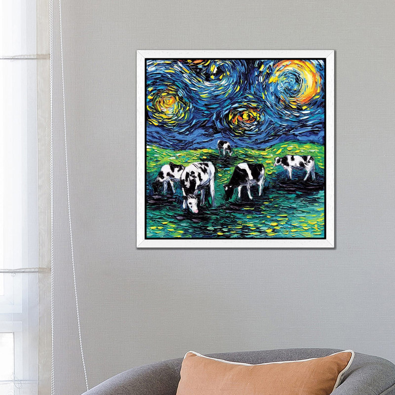 Starry Starry Pasture - Painting on Canvas, 45.72 cm H x 45.72 cm W, White Framed