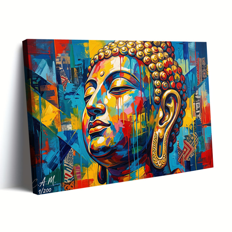 «Colorful Drip Paint Buddha Head Abstract Impasto Texture», reproduction d'art sur toile tendue, 20x30in