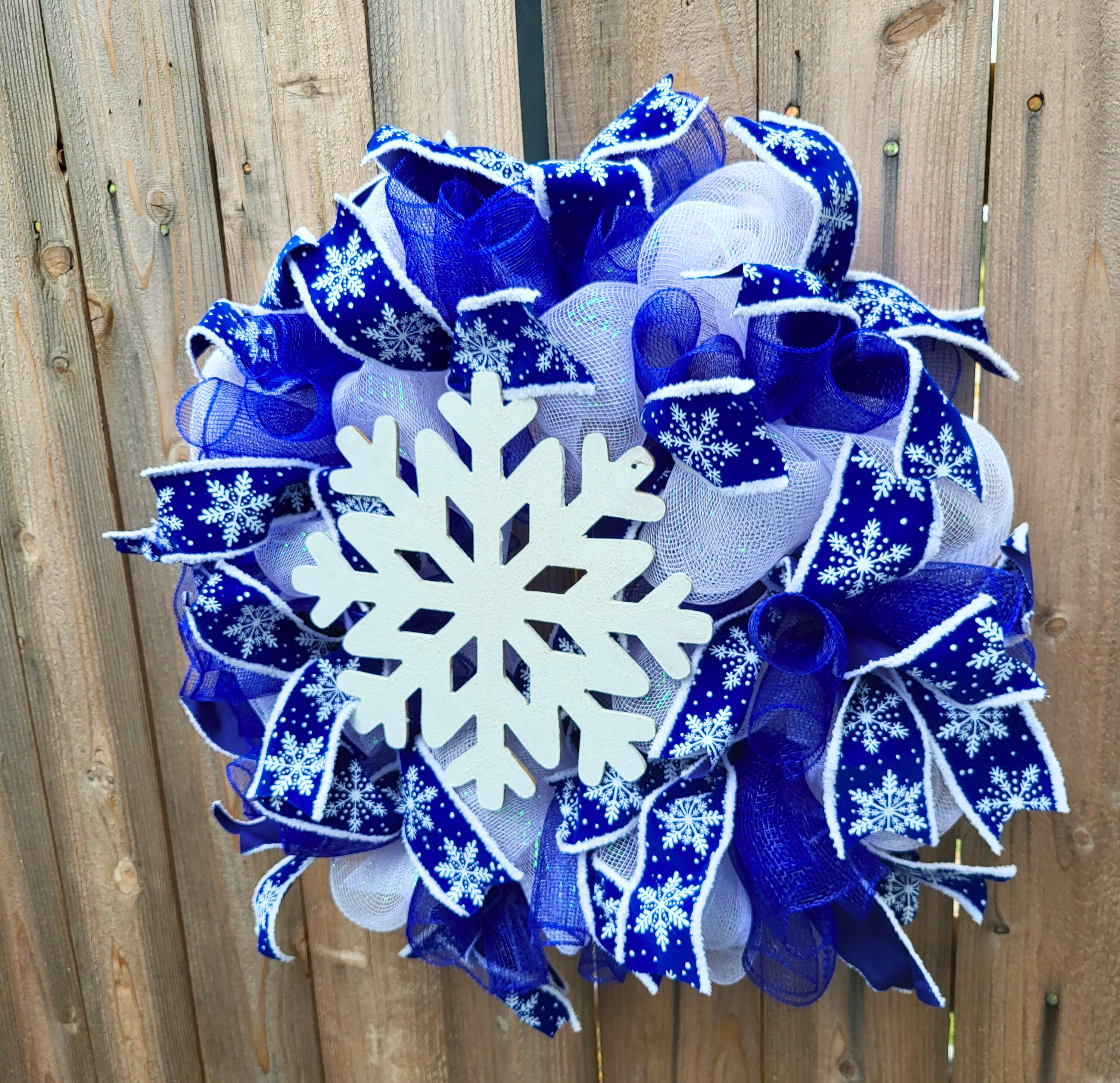 Light Blue Snowflake Sparkle Mesh Wreath