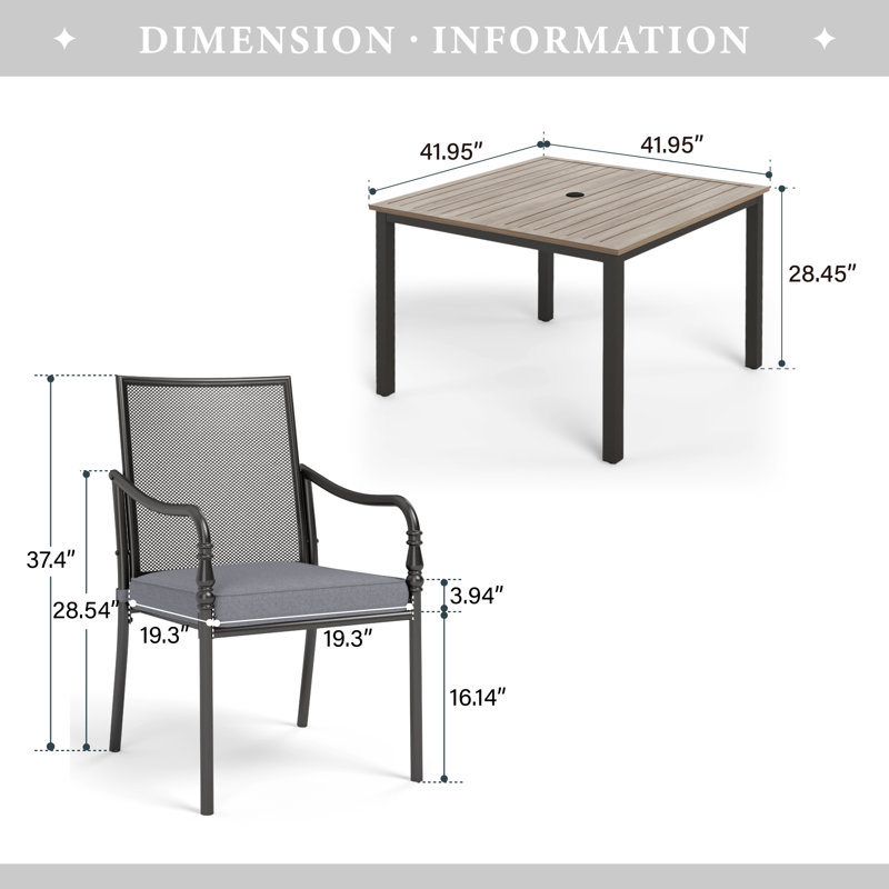 Ensemble repas d'extérieur avec table en bois 7 pièces Asfand