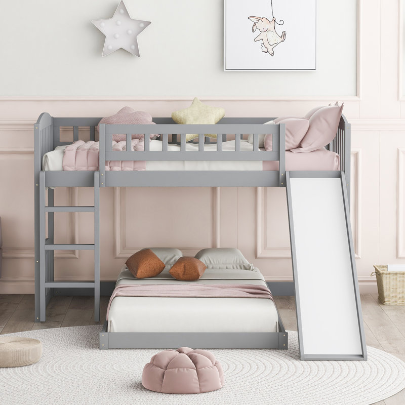 Over  Bunk Bed With Slide And Ladder, Grey