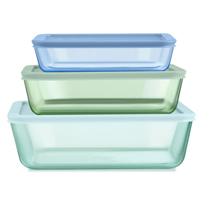 Pyrex Simply Store Tinted Glass Rectangle Storage Containers, 3-Pack, Mixed Colors