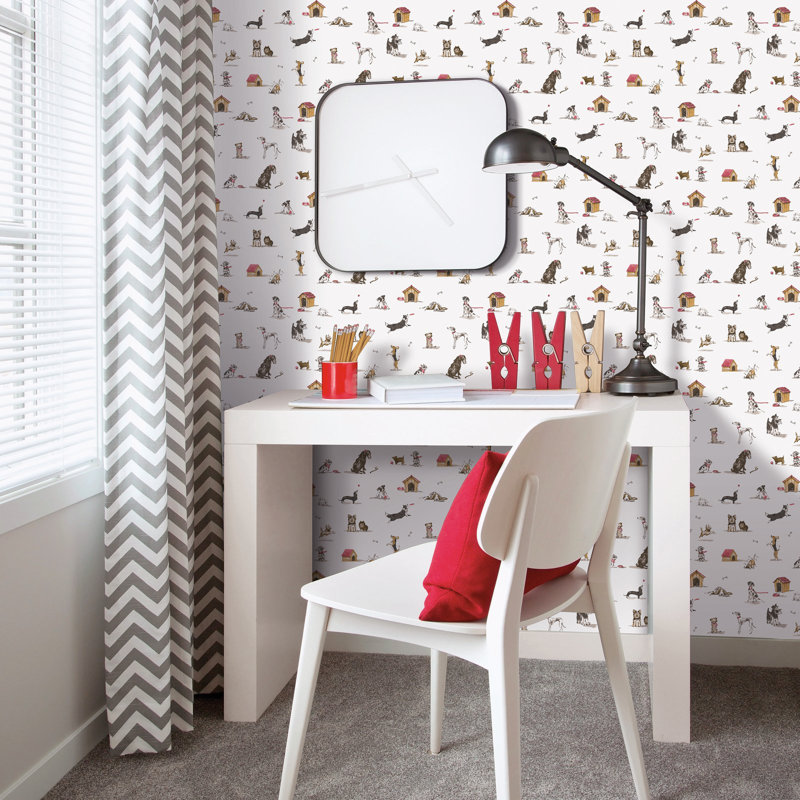 Kids and Teens Collection Doggies Wallpaper Roll, Red