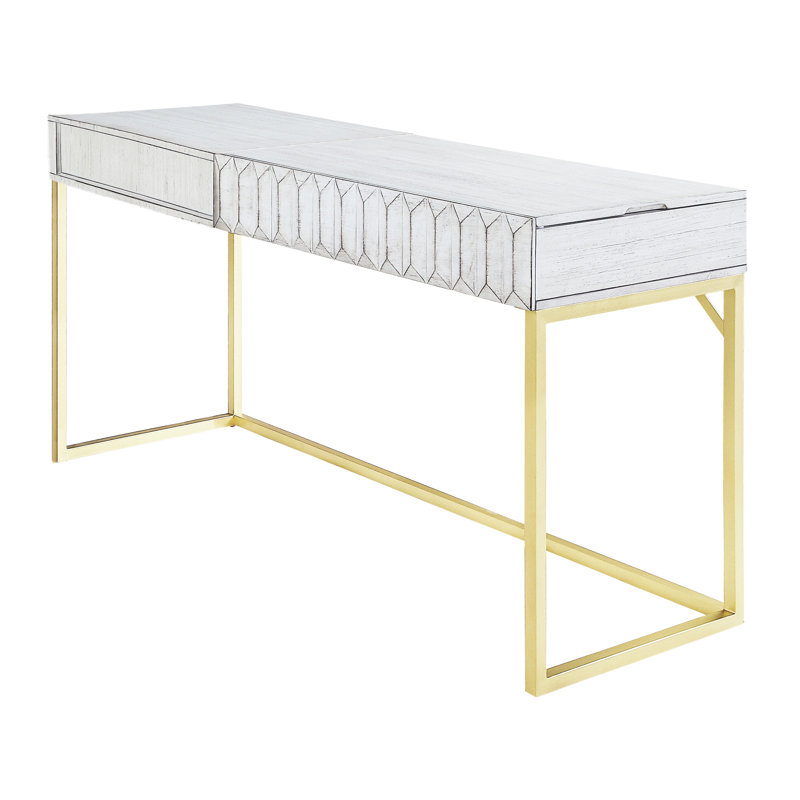 Bureau à hauteur réglable Livengood, Blanc / Doré