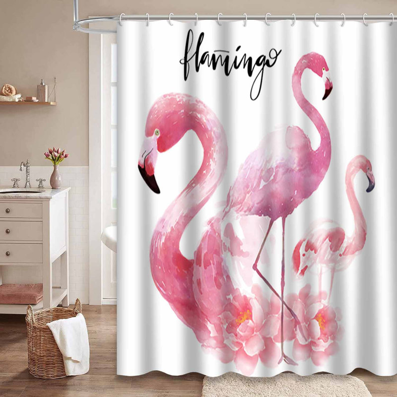 Rideau de douche avec 12 crochets Flamingo, L 72 po x l 84 po