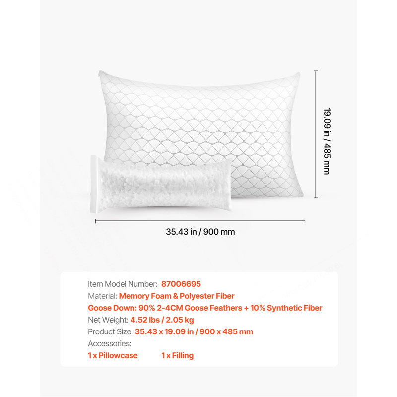 Bed Pillow For Sleeping, King Size Luxury Quality Hotel Pillow With Memory Foam Fill, Supportive & Adjustable, Includes Natural Firber Pillowcase, Bedding For Back, Stomach And Side Sleepers