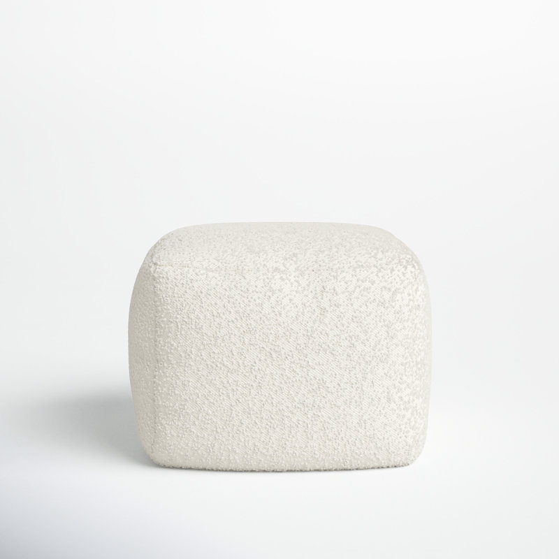 Ivory Boucle Upholstered Modern Square Pouf