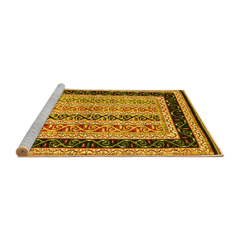 Tapis contemporains jaunes lavables à la machine 3092, Carré 5 pi