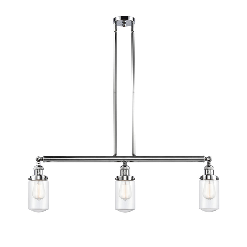 Luminaire suspendu linéaire à 3 lumières pour îlot de cuisine Lemoine, DEL, Chrome poli, Transparent