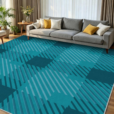 Tapis d'intérieur à carreaux tartan bleus, lavable à la machine, noir.