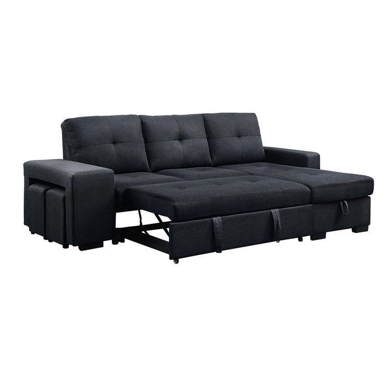 Lucas 97" Dark Grey Linen Sleeper Sectional Sofa With Reversible Storage Chaise