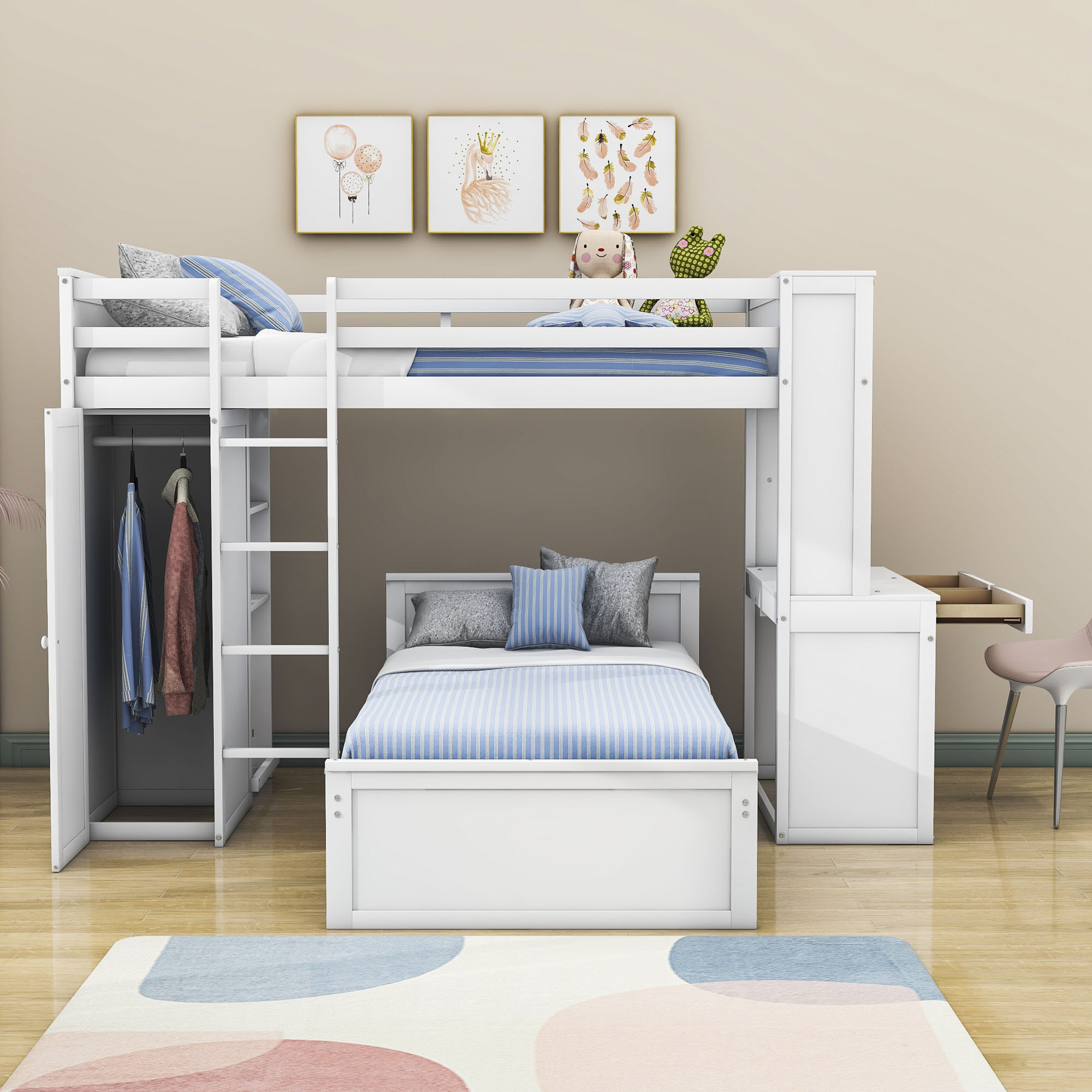 Harriet Bee Gulshad Kids Twin Over Twin Bunk Bed with Drawers | Wayfair