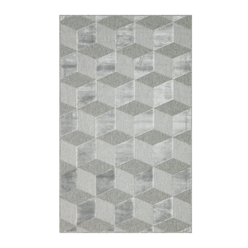 Tapis gris en laine / viscose tissé à la machine à motif géométrique Fanning, Tapis de couloir 3 pi 3 po x 9 pi 10 po