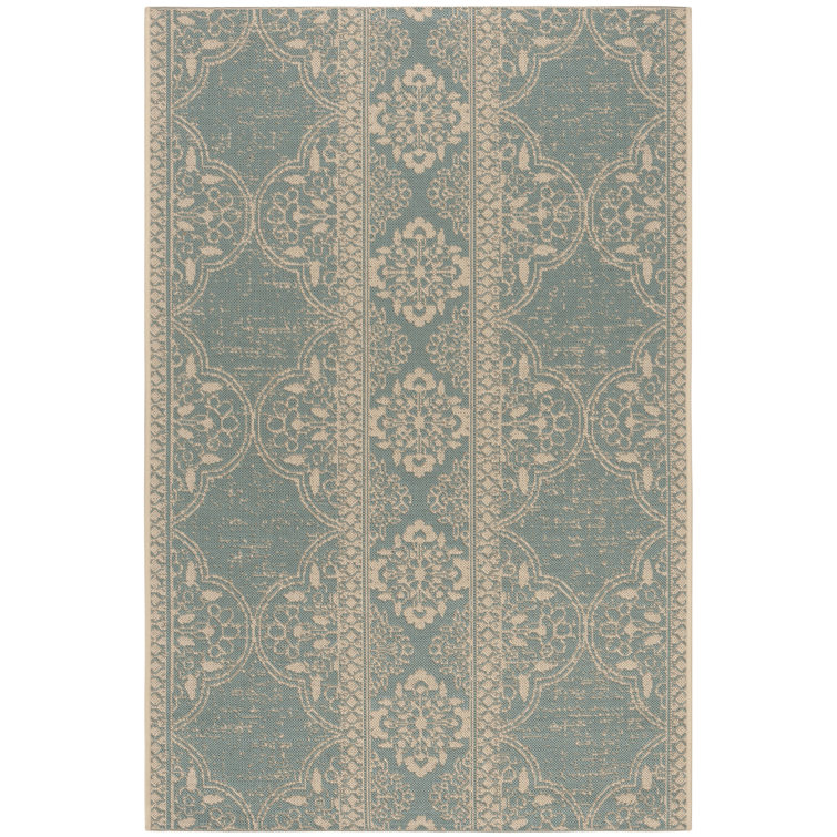 Danya Cream/Aqua Indoor/Outdoor Area Rug