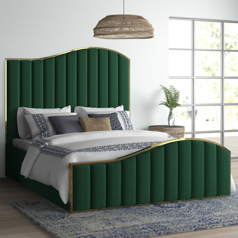 Lit plateforme tapissier Jolie, Très grand, Velours vert