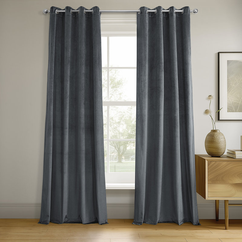 Rafaelita Velvet Thermal Blackout Grommet Single Curtain Panel, 50" W x 84" L, Midnight Blue