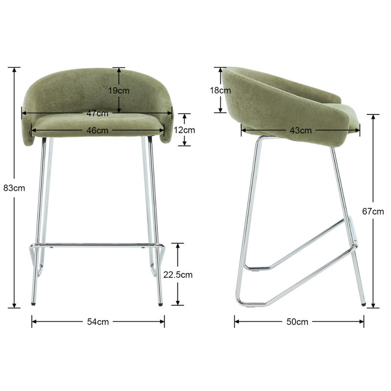 Upholstered Counter Stool with Metal Frame, Green