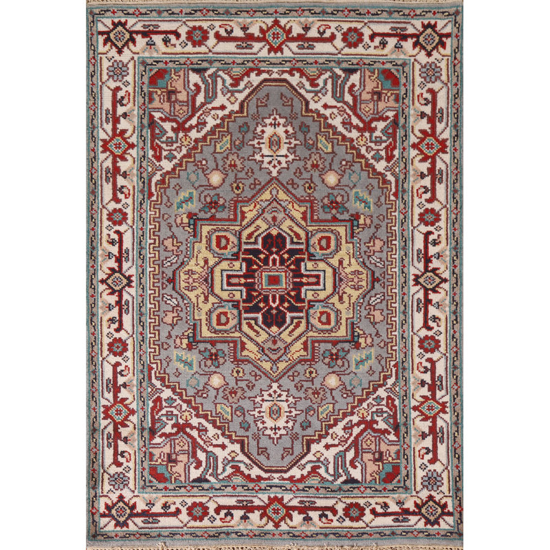 Tapis oriental gris en laine traditionnel 4 x 6
