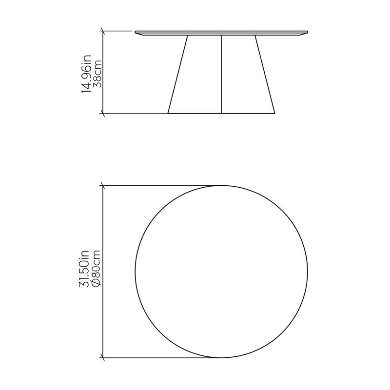 Cônica Coffee Table, 14.96" H x 31.5" L x 31.5" W, Louro Freijo