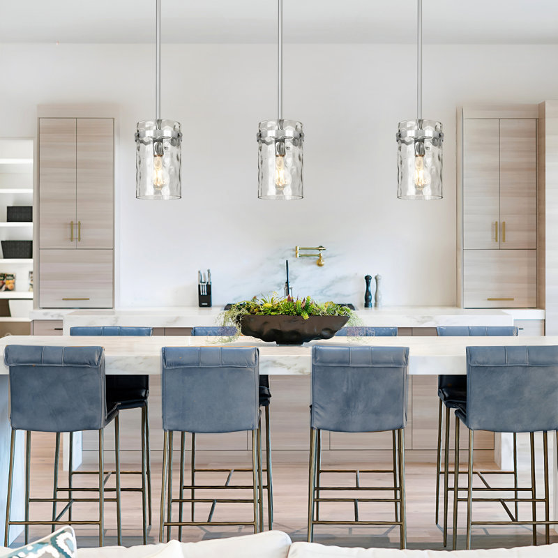 Levona 1 - Light 5.9" Kitchen Island Pendant with Clear Hammered Glass Shade, Chrome