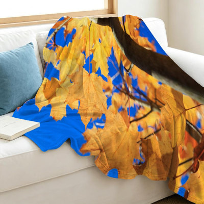 Yellow Ultra Soft Flannel Fleece Throw Blanket,Maple Single-Sided Print