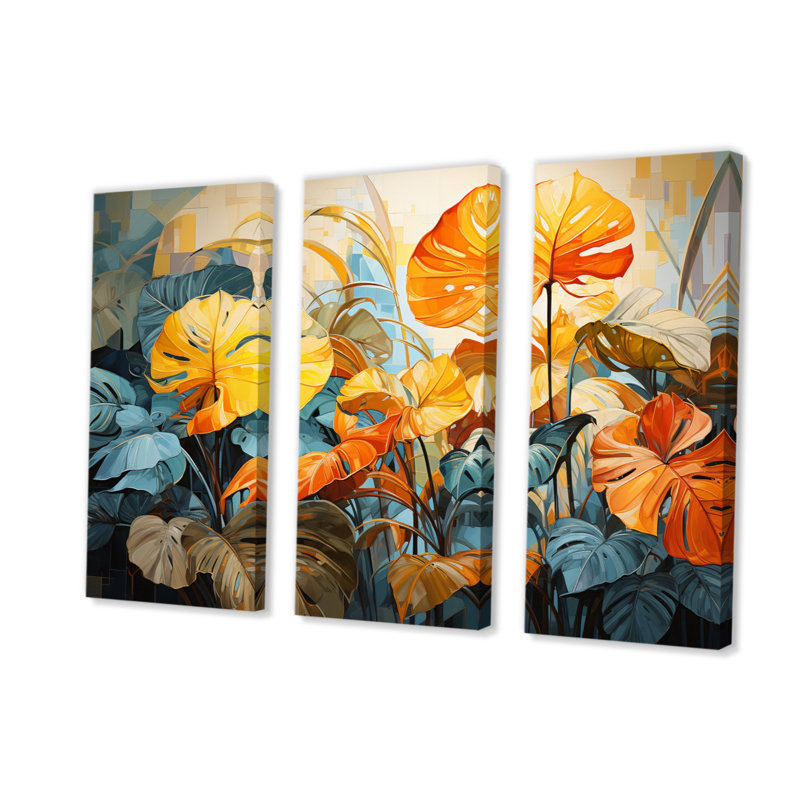 Feuillage tropical vert sur toile, 3 pièces, H 40 po x l 60 po x P 1 po
