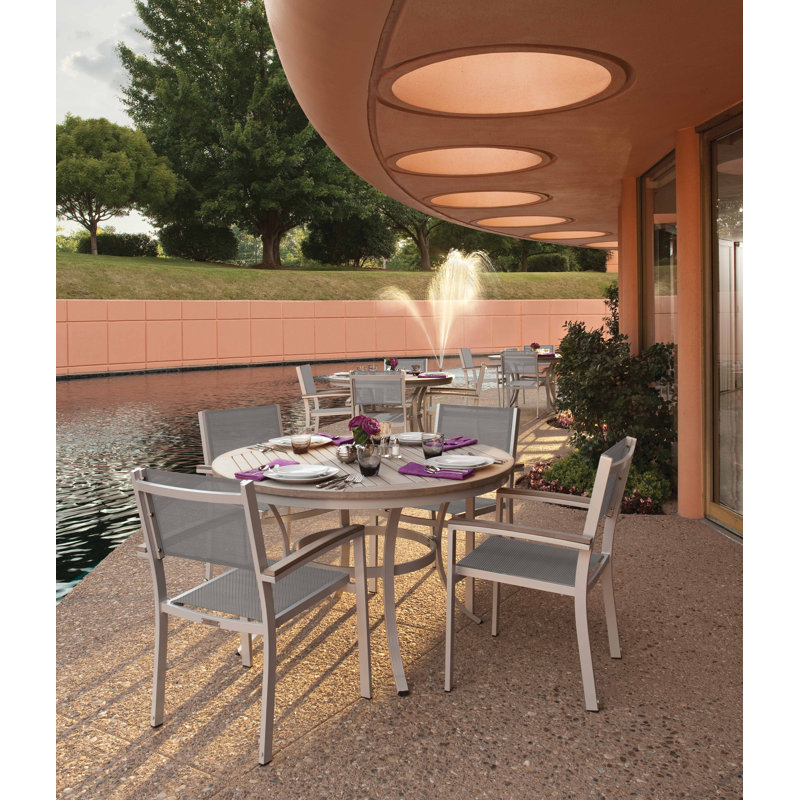 Travira Stacking Patio Dining Chair, Titanium Basketweave, Tekwood Vintage, Flint