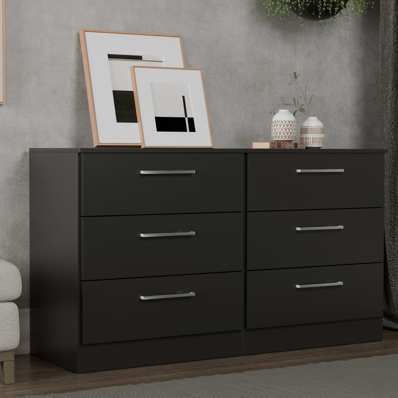 Keito Modern 6-Drawer Wide Dresser - Bedroom Storage - W50.39", Black
