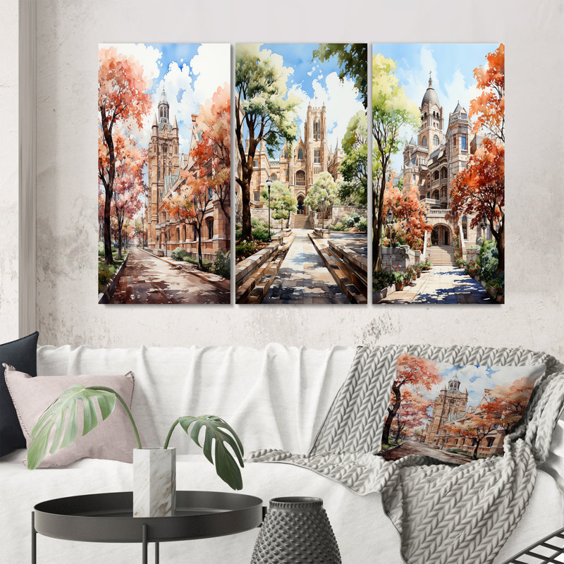«College University Buildings Academy» 3 pièces, Toile tendue, H 20 po x l 36 po