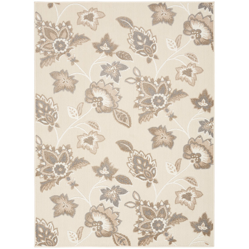 Aloha  Floral Beige Indoor/Outdoor Area Rug, Rectangle 3'6" x 5'6"