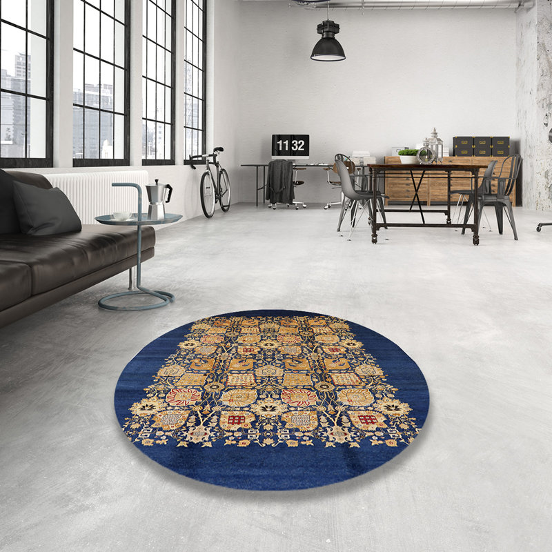 Tapis bleu / beige Patchwork, Rond 7 pi