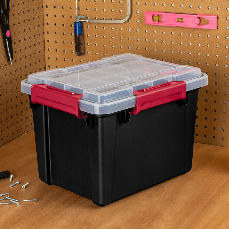 Boîte de rangement empilable Sterilite 8,5 gal avec joint et couvercle, noir, lot de 16, 8.5 Gallons, Paquet de 16