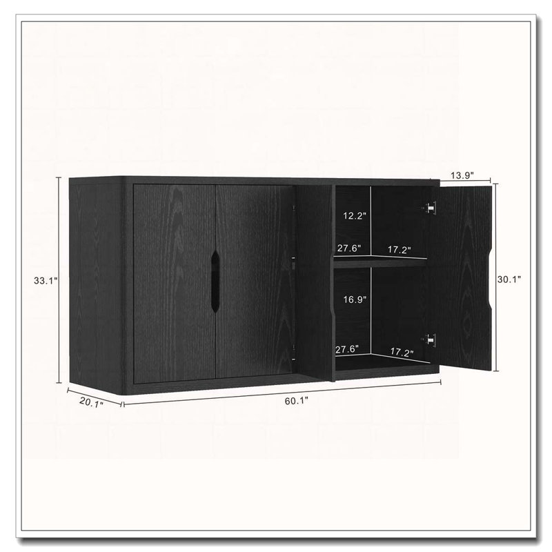 Armoire 4 portes avec rangement, Noir