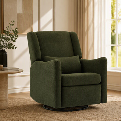 Fauteuil inclinable à bascule pivotant à oreilles de 29,5 po de largeur, fauteuil inclinable à bascule oscillant, fauteuil à bascule pour chambre à coucher pour appartement de salon, molleton Teddy, vert algue