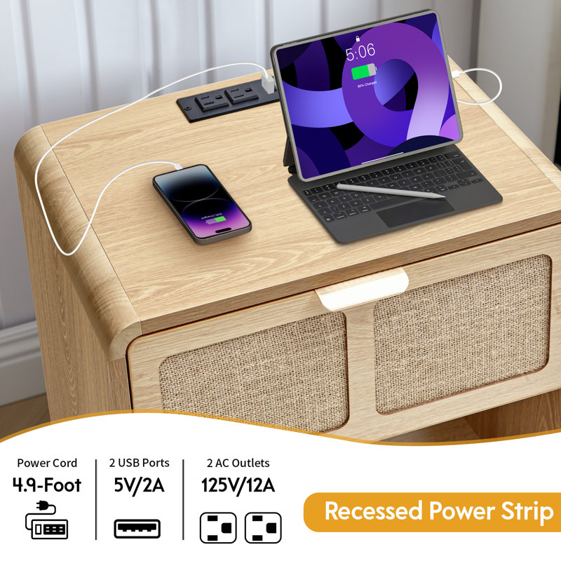 End Table With Charging Station, Natural
