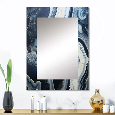Blue Stone Geode Minimalisme I - grand miroir en pierre spirituelle, miroir mural décoratif traditionnel, impression d'art en métal