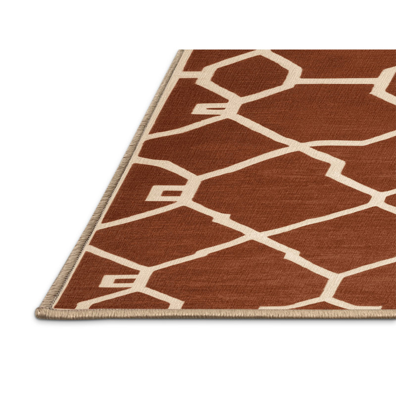 Tapis brun treillis lavable à la machine, Rond 8 pi
