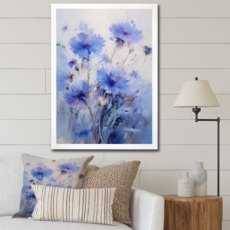 Impression romantique sur toile, "Mauve cornflowers", impression romantique, Blanc, H 20 po x l 12 po x P 1 po