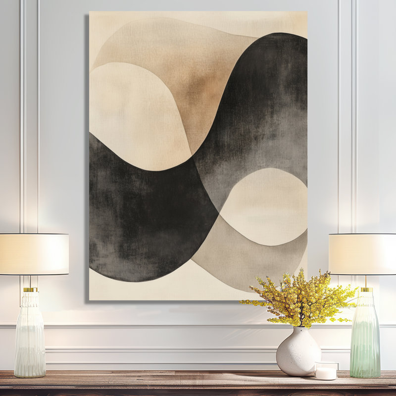 Art mural noir abstrait, toile courbe minimaliste, courbes minimalistes noires, H 32 po x l 24 po, Toile tendue