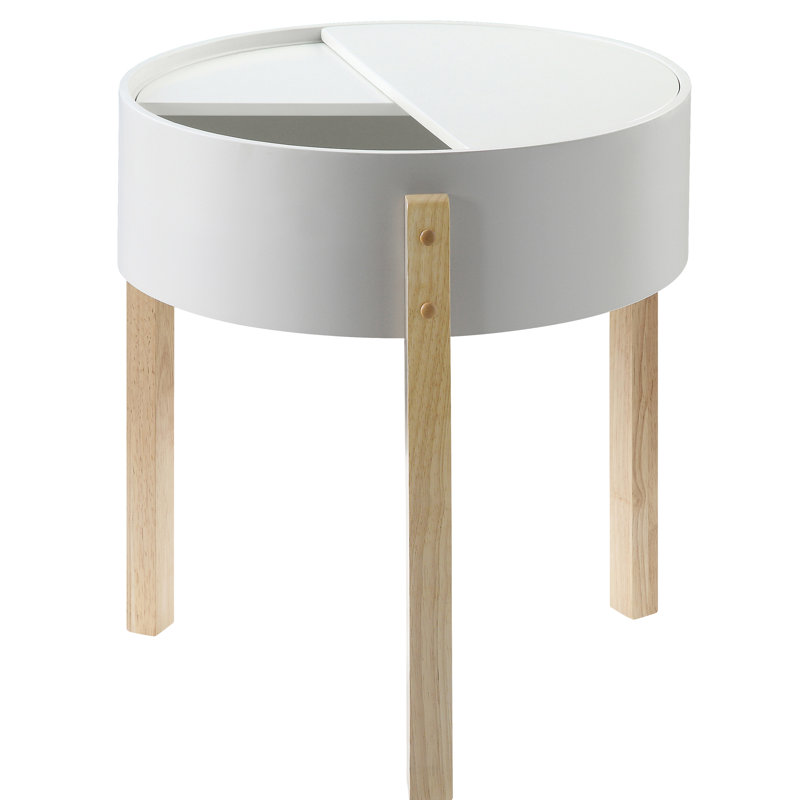 Table de bout blanche et naturelle avec rangement caché - Pièce décorative élégante pour