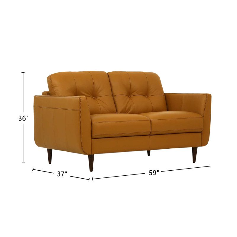 Causeuse en cuir avec capitonnage à boutons, Similicuir brun clair