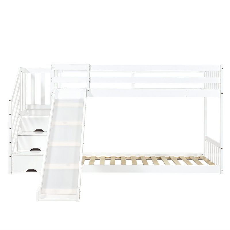 Single (3') Bunk bed with storage stairs and slide white