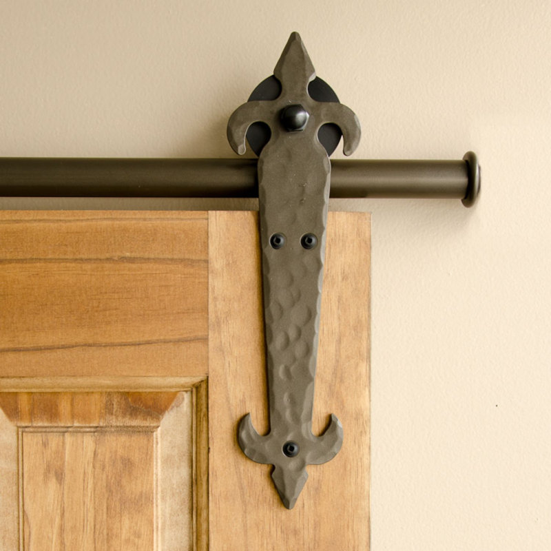 Ensemble de quincaillerie pour porte de grange fleurie à une porte Fleur-De-Lis, Bronze huilé