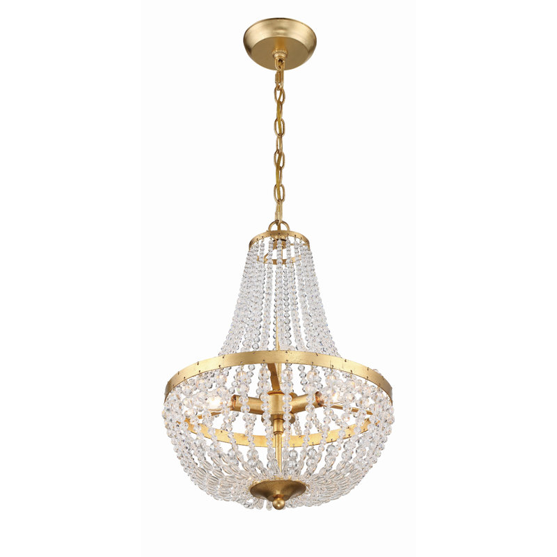 Lustre empire unique à 3 lumières avec accents perlés Conway, Or antique