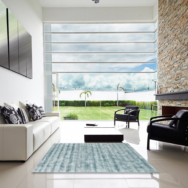Tapis contemporain bleu ciel, Carré 5 pi