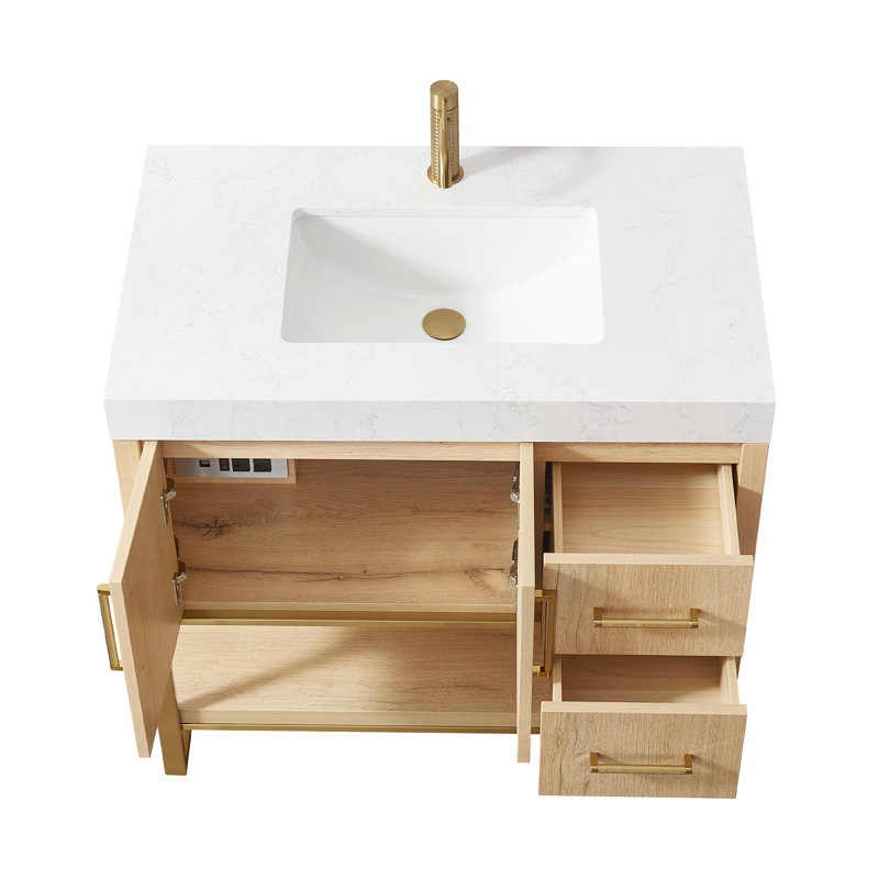 Ensemble de meuble-lavabo simple 36 po Cataleya, Doré / chêne