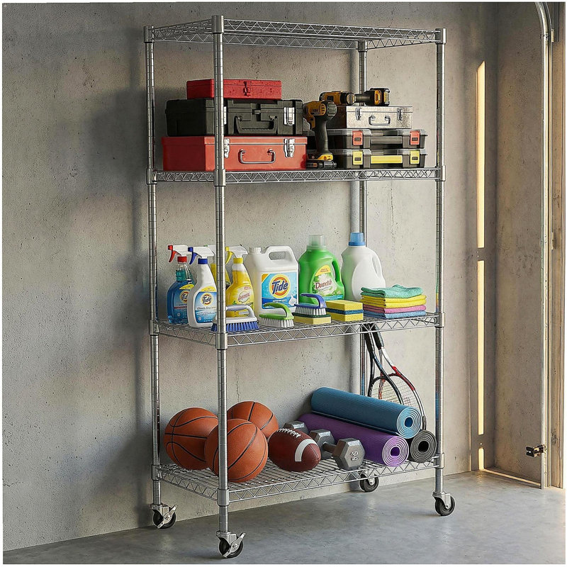 Étagères grillagées robustes à 4 niveaux réglables - supports de rangement en métal résistant à la rouille pour la cuisine, le garage, la salle de bain et le garde-manger (P 35,44 po x l 17,72 po x H 63 po)