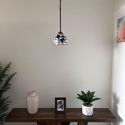 Tiffany Mini Pendant Lights White Stained Glass Blue Flowers LED Bulb Included