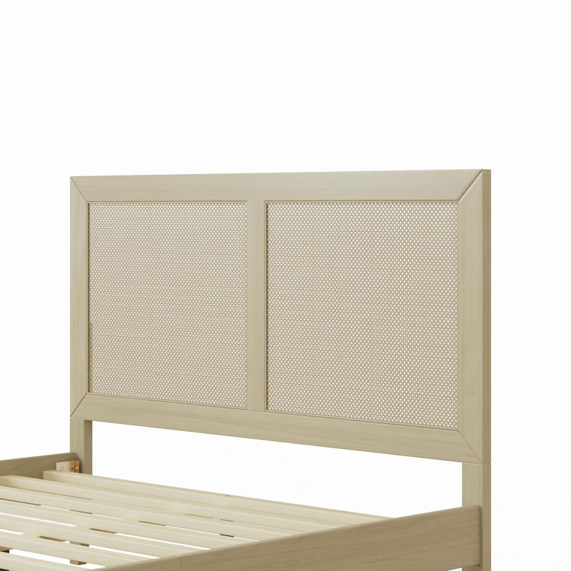 Lit plateforme en bois massif avec rotin, Grand